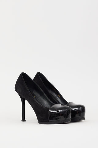 Saint Laurent Black Patent Leather 
Suede Platform Pump