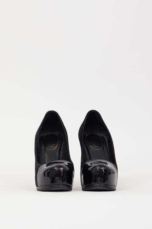 Saint Laurent Black Patent Leather 
Suede Platform Pump