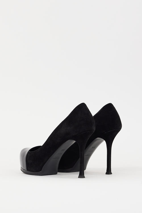 Saint Laurent Black Patent Leather 
Suede Platform Pump