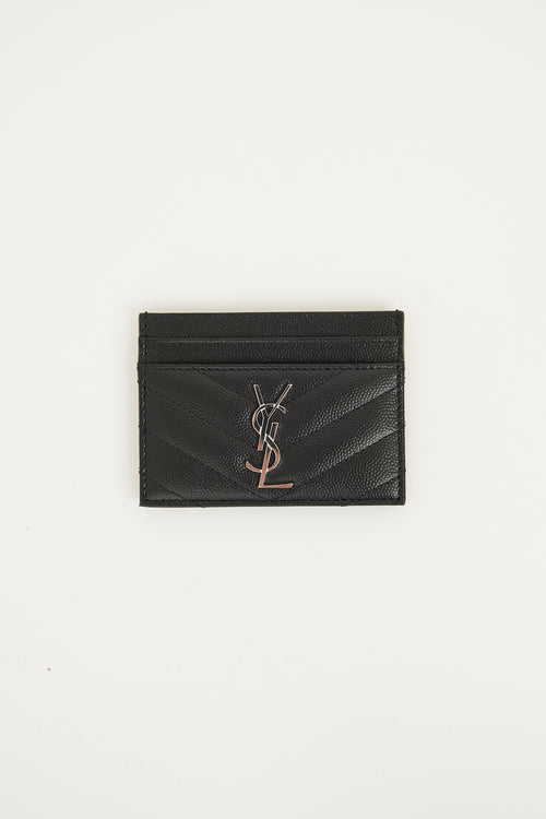 Saint Laurent Black 
Silver Leather Cassandre Cardholder