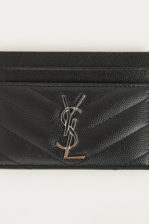 Saint Laurent Black 
Silver Leather Cassandre Cardholder