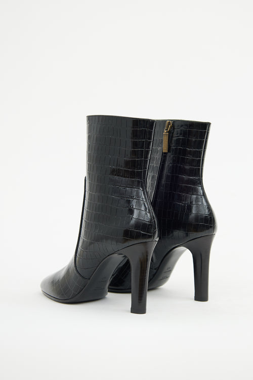 Saint Laurent Black Jane Embossed Ankle Boot