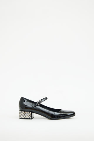 Saint Laurent Black Patent 
Studded Mary Jane Pump