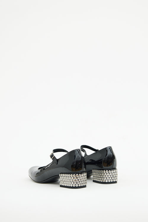 Saint Laurent Black Patent 
Studded Mary Jane Pump