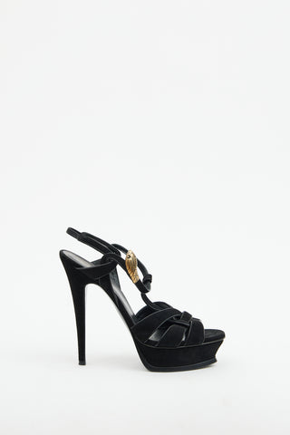 Saint Laurent Black Suede Tribute Platform Sandal