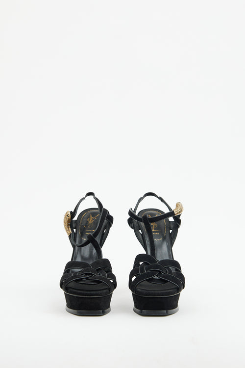 Saint Laurent Black Suede Tribute Platform Sandal