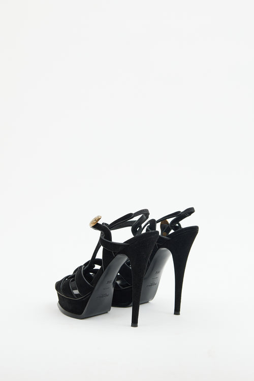 Saint Laurent Black Suede Tribute Platform Sandal