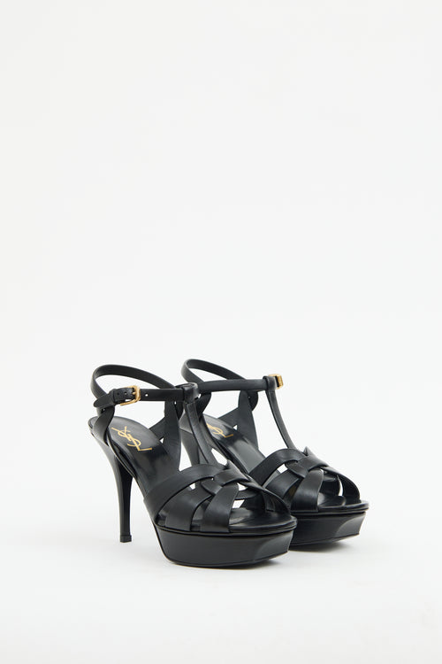 Saint Laurent Black Leather Tribute Platform Sandal