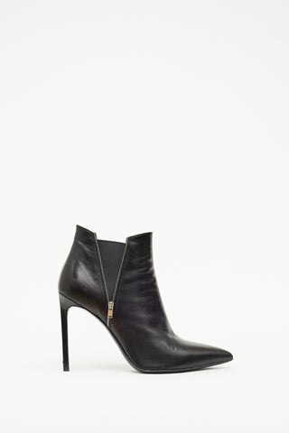 Saint Laurent Black Leather Zip Bootie