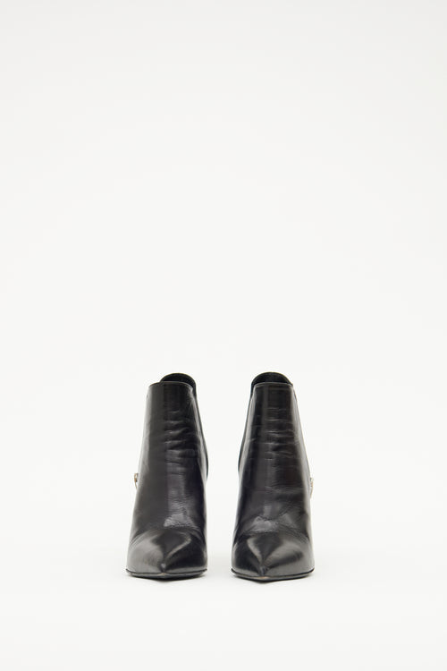 Saint Laurent Black Leather Zip Bootie