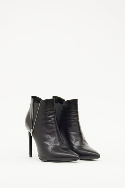 Saint Laurent Black Leather Zip Bootie