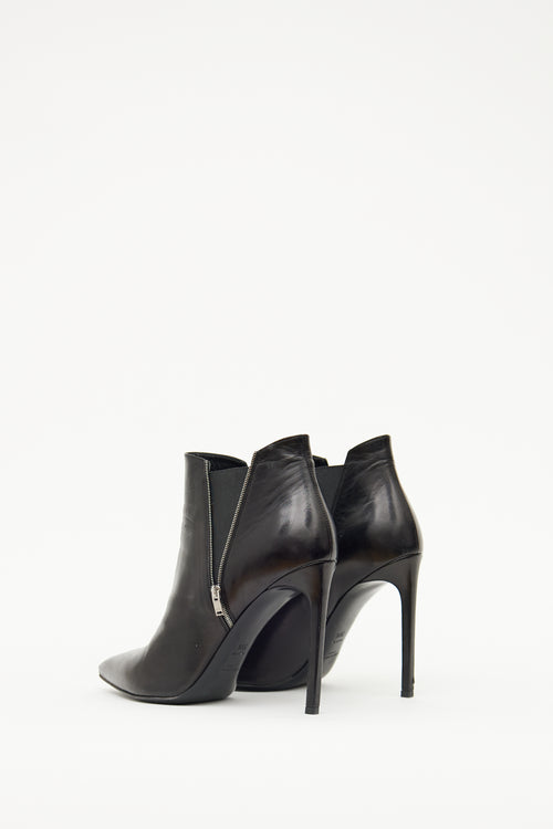 Saint Laurent Black Leather Zip Bootie