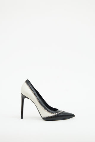 Saint Laurent Black 
White Zip Heel