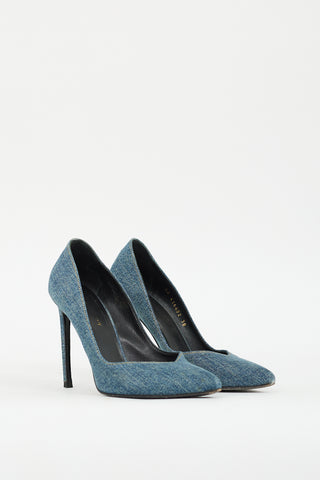 Saint Laurent Blue Denim Paris Pump