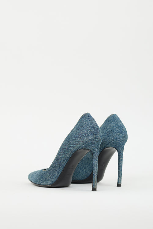 Saint Laurent Blue Denim Paris Pump