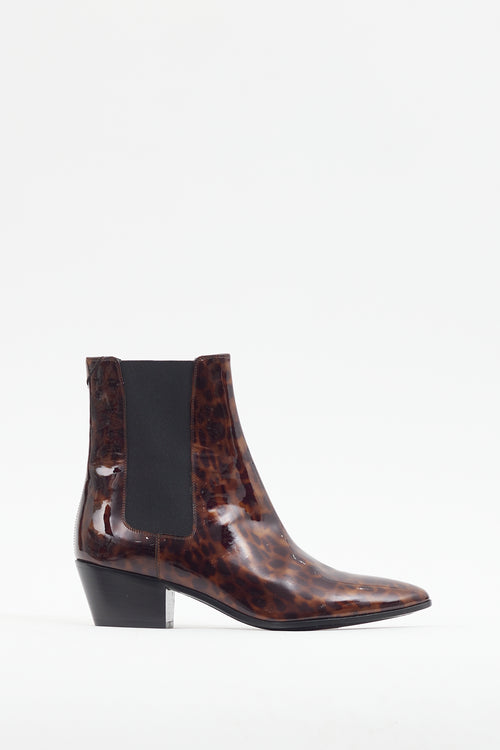 Saint Laurent Brown 
Black Patent Leather Printed Boot