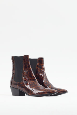 Saint Laurent Brown 
Black Patent Leather Printed Boot