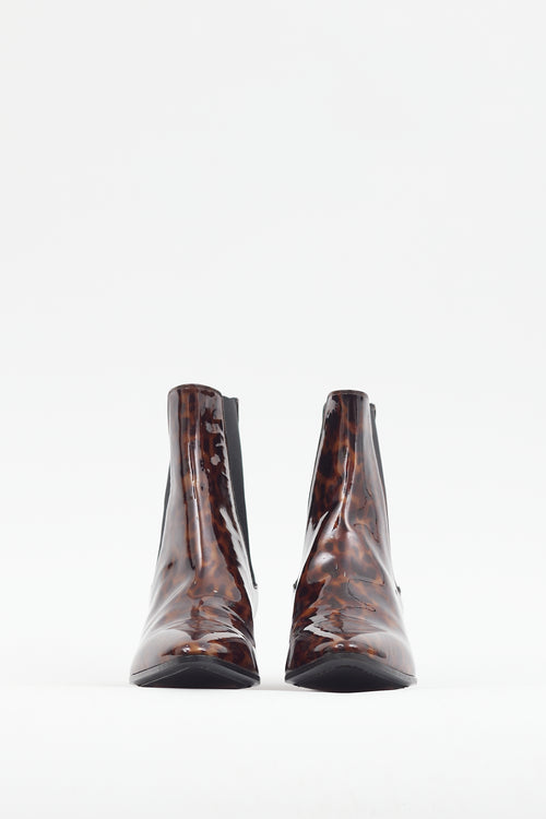 Saint Laurent Brown 
Black Patent Leather Printed Boot