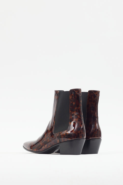 Saint Laurent Brown 
Black Patent Leather Printed Boot