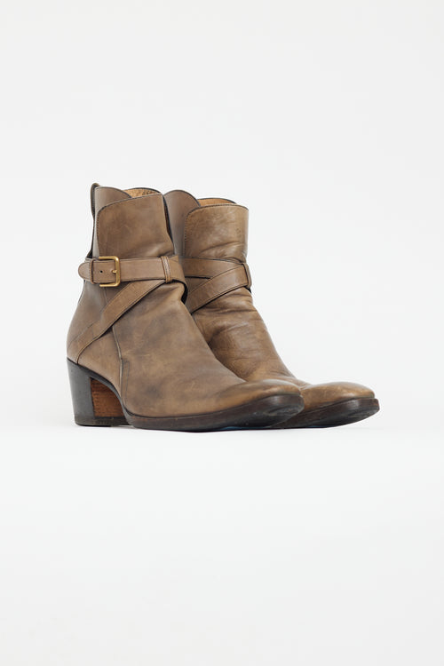 Saint Laurent Brown Leather Heeled Ankle Boot