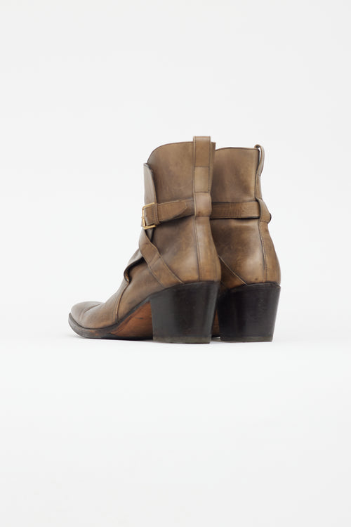 Saint Laurent Brown Leather Heeled Ankle Boot