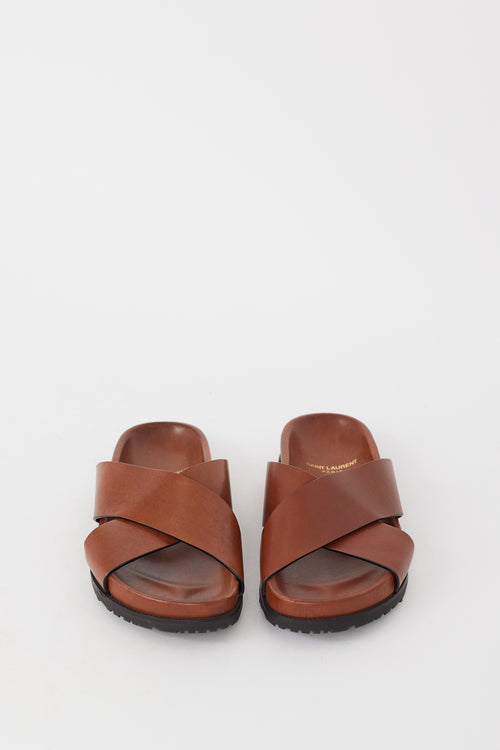 Saint Laurent Brown Leather Criss Cross Sandals