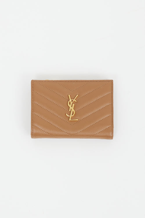 Saint Laurent Brown Leather Embossed Cassandre Matelassé Bifold Wallet