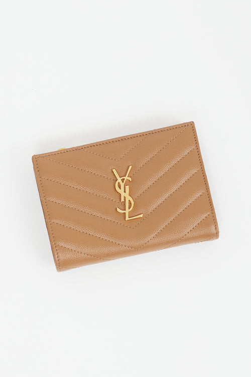 Saint Laurent Brown Leather Embossed Cassandre Matelassé Bifold Wallet