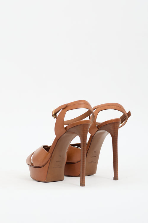 Saint Laurent Brown Leather Farrah Platform Heel