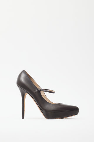 Saint Laurent Brown Leather Mary Jane Pump