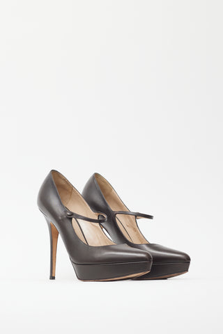 Saint Laurent Brown Leather Mary Jane Pump