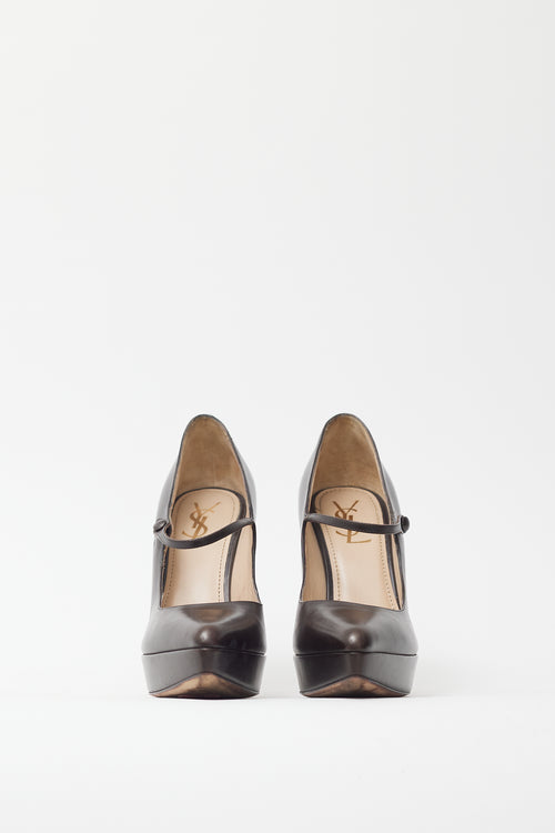 Saint Laurent Brown Leather Mary Jane Pump