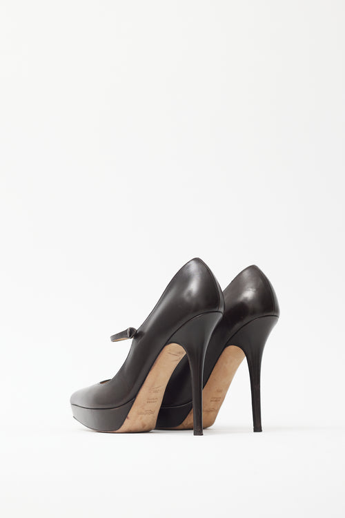 Saint Laurent Brown Leather Mary Jane Pump