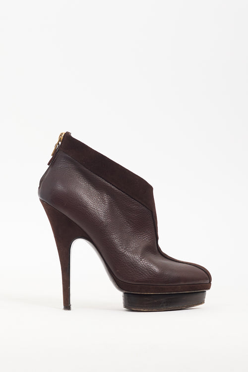 Saint Laurent Brown Leather 
Suede Platform Boot