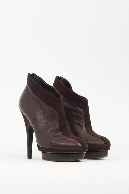 Saint Laurent Brown Leather 
Suede Platform Boot