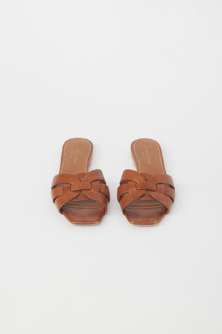 Saint Laurent Brown Leather Tribute Slide