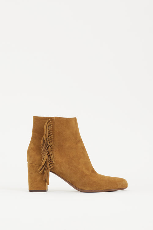 Saint Laurent Beige Suede Babies 70 Fringe Boot