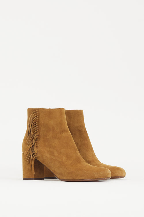 Saint Laurent Beige Suede Babies 70 Fringe Boot