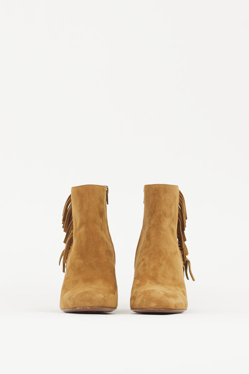 Saint Laurent Beige Suede Babies 70 Fringe Boot