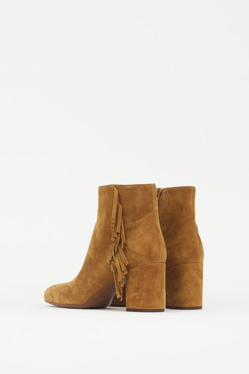 Saint Laurent Beige Suede Babies 70 Fringe Boot