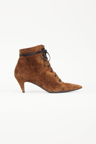 Saint Laurent Brown Suede Lace Up Kitten Heel