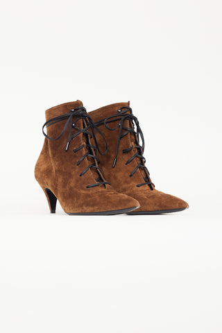 Saint Laurent Brown Suede Lace Up Kitten Heel