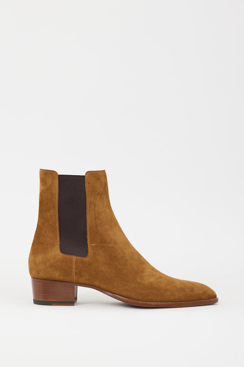 Saint Laurent Brown Suede Pointed Toe Chelsea Boot