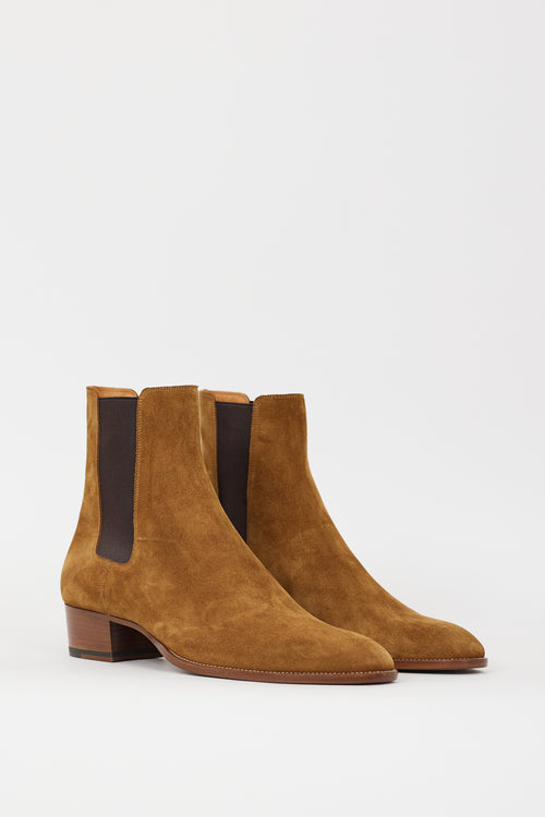 Saint Laurent Brown Suede Pointed Toe Chelsea Boot