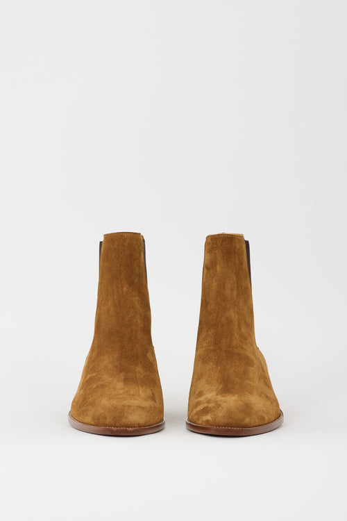 Saint Laurent Brown Suede Pointed Toe Chelsea Boot