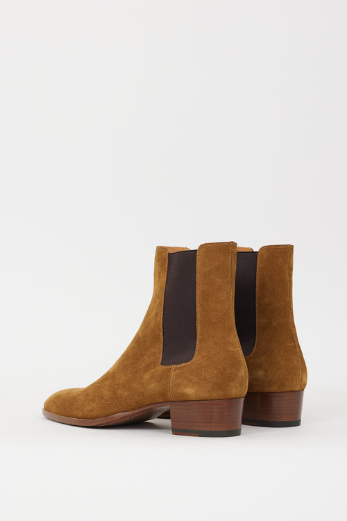 Saint Laurent Brown Suede Pointed Toe Chelsea Boot