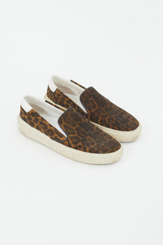 Saint Laurent Brown 
Black Printed Suede Slip On Sneaker