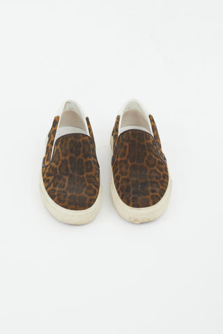 Saint Laurent Brown 
Black Printed Suede Slip On Sneaker