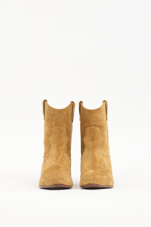 Saint Laurent Brown Suede Santiag Western Boot