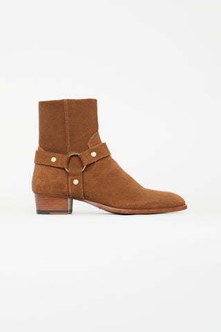 Saint Laurent Brown Suede Wyatt Harness Boot